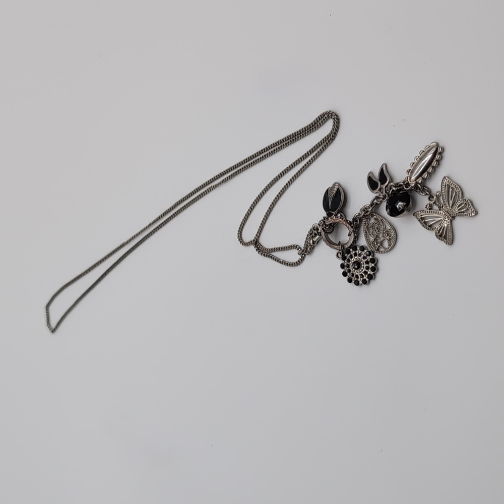 Vintage Silver Toned Long Charm Necklace With Butterfly & other assorted Charms - Picture 4 of 8